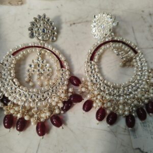 White And Maroon Classic Earrings Studs For Women