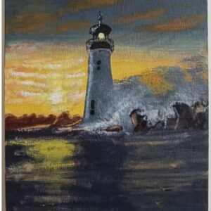Handmade Acrylic Painting Lighthouse Scenery 8 Inch X 10 Inch