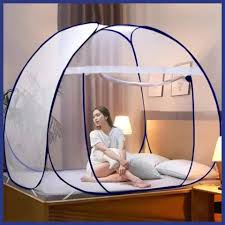 White And Blue Color Hut Shape Mosquito Double Bed Net