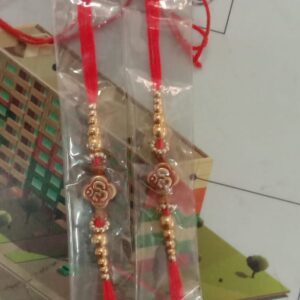 Red Thread Golden Beads Rakhi 2Pcs