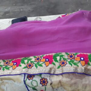 Embroidery Border Pink Saree For Women