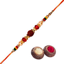 Red And Green Color Rudraksha Designer Rakhi
