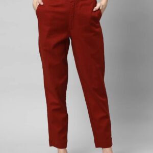 Kami Kubi A Rust Ankle Length Cotton Linen Pant With Plain Belt In Front Size 3Xl