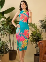 Mobish Women Multicolour Sleeveless High Neck Midi Dress Size Xxl