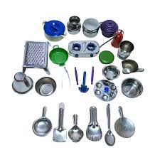 Miniature Steel Kitchen Set For Kids Real Cooking Toy Set Choppu Saman Food Play Set For Girls