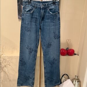 Zara Women Blue Floral Straight Jeans Size 36