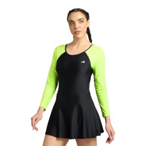 Bluefit Swimming Suit For Women One Piece Swimsuit Set For Women Knee Length Green And Black Color Size L