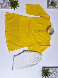 Festive Kids Party Kurta And White Pyjama Set Yellow Pack Of 1 Size 22
