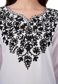 Women White And Black Chikankari Hand Embroidered Pure Cotton ALine Kurti S