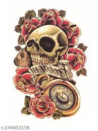 Temporary Tattoo 3D Skull Sticker For Unisex Size 19 X 12 Cm