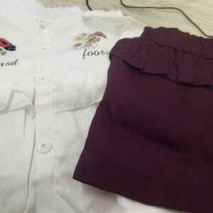 White And Purple Color Top With Shorts For Kids Girls Size 4 Y