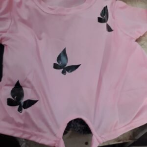 GirlS Trendy Butterfly Crop Top Short Regular Fit Round Neck Crop Top Girls Size S