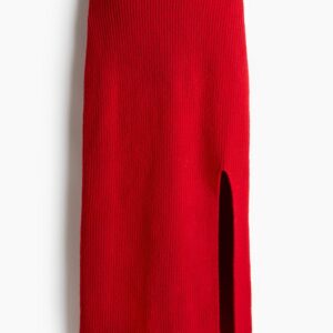 H And M Rib Knit Woolen Skirt For Women Red Size L
