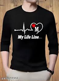 My Life Line M Printed Black T Shirt For Men Size L
