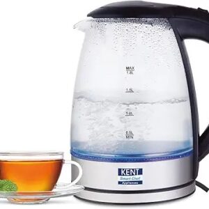 Kent Elegant Electric Glass Kettle 1Point8L Stainless Steel Heating Plate Borosilicate Glass Body Boil Drying Protection