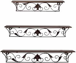 Decorhand Wall Mount Set Of 3 Iron Wall Shelves Wooden Iron Wall Shelf Metal Display Unit Finish Color Brown Colour