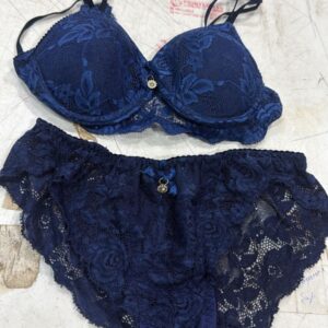 Women Navy Blue Color Bra And Panty Set Size M