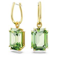 Swarovski Millenia Drop Earrings Octagon Cut Green Gold Tone Plated Pair