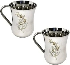 Stainless Steel Flower Print Tea Cup Set Of 2
