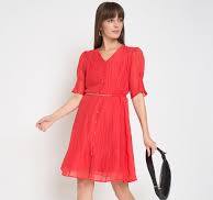 Madame Textured Belted Red Mini A Line Dress Size S