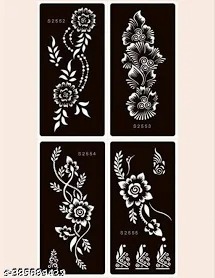 Black Color Different Design Mehndi Stickers 4 Sheet