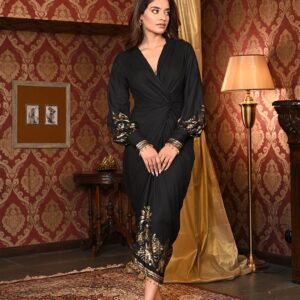 Wabi Sabi Black Color Women Foil Luxe Shirt Dress Size L