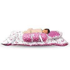 Pink And White Color Printed Baby Bed With Pillow