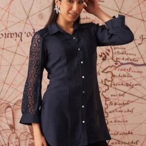 Lakshita Navy Blue Women Embroidered Shirt Size Xl