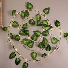 Money Plant Leaf Garland Wreath Hanging Lamp White Light
