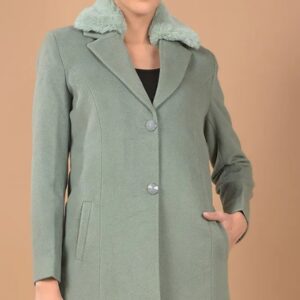 Crimsoune Club Green Notched Lapel Long Length Overcoat For Women Size 2Xl