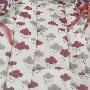 White Printed Sleeping Bed With 3 Baby Pillow