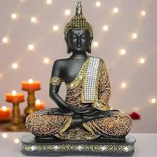 Global Grabbers Sitting Buddha Idol Statue Showpiece Orange And Black