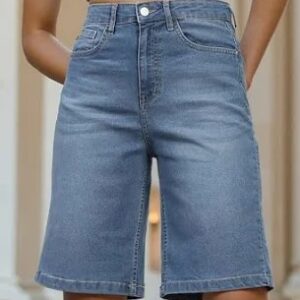 Shein WomenS Knee Length Denim Shorts Mid Blue Color Size 36