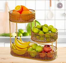 Fruit Basket Gold 3 Tier Countertop