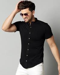 Gespo Slim Fit Shirt With Mandarin Collar For Men Black Size Xl
