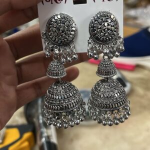 Silver Oxidized Jhumki Earrings For Women