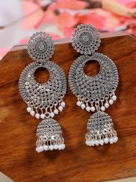 Silver Plated Dome Shaped Chandbalis Earrings For Women