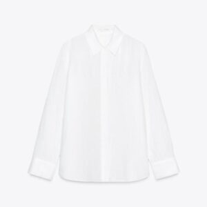 Zara Women Zw Collection 100 Linen Shirt White Color Size M