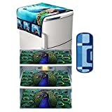Peacock Printed Fridge Top Cover With 3 Mats