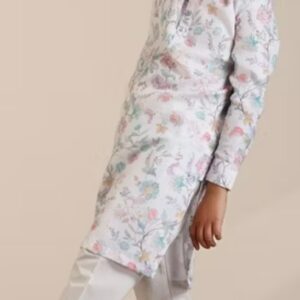 Manyavar Boys Printed Kurta With Pajama Warm White Size 50Cm