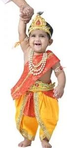 Yellow And Red Krishna Gopal Dress For Boys Kids For 1 To 2 Years With Jewels