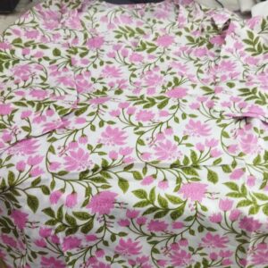 White Color Pink Printed Women Short Kurti Size L