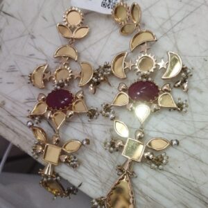 Golden And Pink Color Design Long Earrings