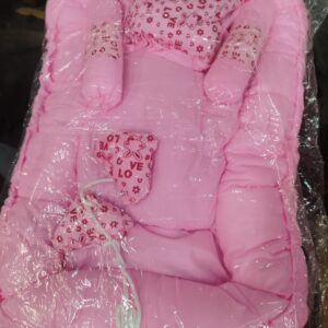 Pink Rectangular Baby Tub Bed And 3 Piece Pillow Luxury Mattress