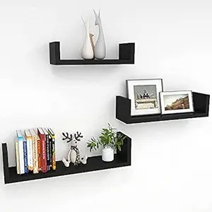 Black Crafts Hanging Floating Wall Mount Display U Shape Wall Shelf 3 N