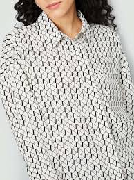 Women Spread Collar Geometric Printed Casual Shirt Colour White Size 44Cm