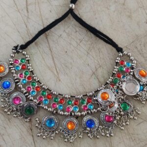 SilverToned Pink Green Enamelled Jewellery Set For Women