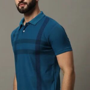 Szn Men Checkered Polo Neck Polyester Teal T Shirt Size Xxl
