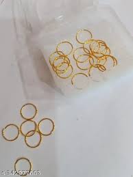 Golden Color Cutting Plain Nose Ring Without Piercing On Pressing Nose 24 Pcs