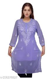 Lavender Color Georgette Mirror Embroidery Kurti For Women 40